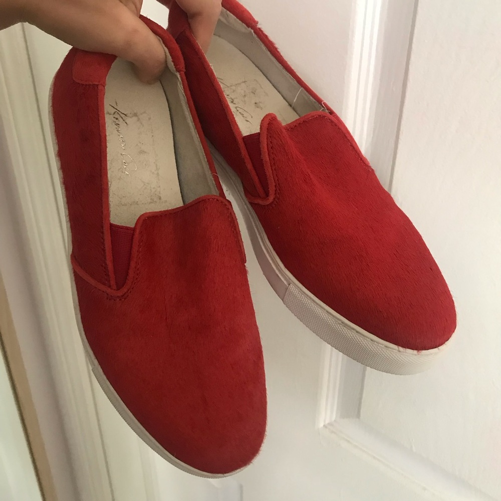 Kenneth Cole Red Ponyhair Slip Ons